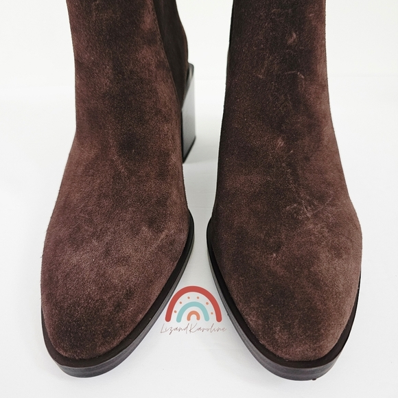 New! Vince Camuto Kortimy Leather Suede Brown Chunky Heel Mid-Shaft Boots - Picture 8 of 15